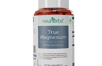 Neuherbs True Magnesium 60 Tablets | Better Absorption Magnesium Bisglycinate 1600Mg With Natural Antioxidants, Zinc & Vitamin C To Support Muscles, Brain & Bone Health