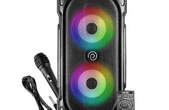 Ptron Fusion Party V2 40W Karaoke Bluetooth Party Speaker With 3M Wired Microphone, Dual Drivers, Rgb Lights, Usb/Sd Card Playback, Auto Tws Function & Remote Control (Black)