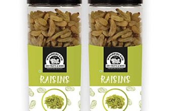 Wonderland Foods Plain Seedless Green Raisin (Kishmish) Dried Grapes 1Kg (500G X 2) Jar | Nutritious | Rich In Iron & Vitamin B | Healthy Sweet Treats
