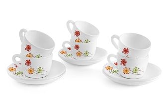 Cello Dazzle Queen Cup & Saucer 130 Ml | Home And Kitchen Decor Items | Cups, Mugs And Saucer For Kitchen | Coffee Cup And Saucer Set | 6 Units | Margarita, White