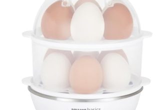 Amazon Basics Double Decker Plastic Egg Boiler | Stainless Steel Heating Plate | Measuring Cup | Compact | Dishwasher Safe