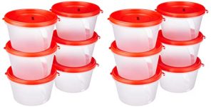 Amazon Brand – Solimo Nestable & Stackable Polypropylene Container Set, Round, 750 Ml, Set Of 12, Red