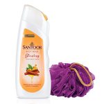 Santoor Glowing Skin Body Wash, Sandalwood Extracts & Wild Turmeric, Soap-Free, Paraben-Free, Ph Balanced Shower Gel (230 Ml) With Loofah