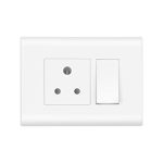 Wipro Northwest (Nowa) Switch Combo Of 3M Plate + 1M 6A Switch + 6A 3Pin Socket, White (Kit 5)