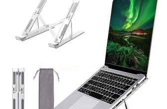 Dyazo 6 Angles Adjustable Aluminum Ergonomic Foldable Portable Tabletop Laptop/Desktop Riser Stand Holder Compatible For Macbook, Hp, Dell, Lenovo & All Other Notebook (Silver)