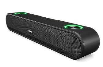 Govo Gosurround 220 16W Bluetooth Sound Bar, 2000 Mah Battery, 2.0 Channel With 52Mm Drivers, Multicolor Led Lights With Tws, Aux, Bluetooth And Usb (Platinum Black), Soundbar