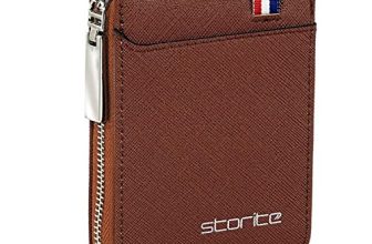 Storite Pu Leather 9 Slot Vertical Credit Debit Card Holder Money Wallet Zipper Coin Purse For Men Women – Lightbrown (11.5 X 1.75 X 8 Cm)