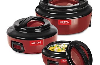 Milton Ernesto Inner Stainless Steel Casserole Set Of 3 (420 Ml, 850 Ml, 1.43 Litres), Red | Easy To Carry | Serving | Stackable | Microwave Safe