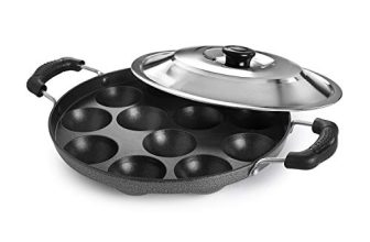 Cello Non-Stick 12 Cavity Appam Patra 2 Side Handle With Stainless Steel Lid