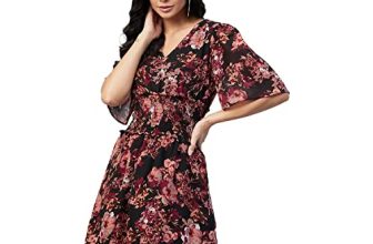 Carlton London Women’S Georgette A-Line Mini Casual Dress (Cl608_Black_Large)