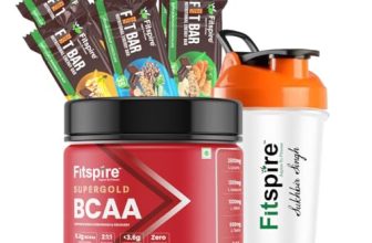 Fitspire Super Gold Bcaa Supplement 250Gm With Watermelon Flavour For Men Women With Shaker, Energy Bar Pack Of 6 Intra-Workout, Helping Muscle Growth And Recovery, 19 Servings (Valentine Day Special)