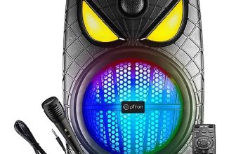 Ptron Fusion Party Evo V2 80W Karaoke Bluetooth Party Speaker, 3M Wired Microphone, Loud Sound With Punchy Bass, Rgb Lights, Usb/Sd Card/Aux Playback, Auto Tws Function & Remote Control (Black)