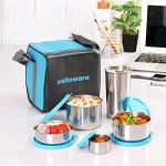 Cello Steelox Stainless Steel Lunch Box Combo 5-Unit, Blue, (Capacities – 50Ml, 225Ml, 375Ml, 550Ml, 375Ml Tumbler) | Stainless Steel Lunch Box And Tumbler Set | Ideal For Office