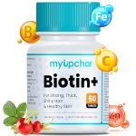 Myupchar Ayurveda Biotin+ For Hair Growth | Supplement For Strong & Thick Hair | Glowing Skin, Fights Nails Brittleness, | With Vitamin C, Green Tea, Rosehip Extracts, Nicotinamide, Iron & Zinc | For Men & Women | 60 Biotin Tablets