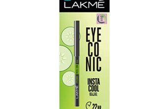 Lakmé Eyeconic Insta Cool Kajal, Black, Cooling Kohl Liner With Cucumber, Twist Up Pencil – Waterproof, Smudge Proof & Long Lasting Eye Makeup, Glossy, 0.35 G