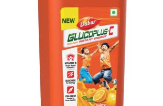 Dabur Glucoplus-C Instant Energy Glucose Juicy & Tasty Orange Flavour Powder- 400G Jar | Glucose Replenishes Energy | 25% More Glucose| Vitamin C Helps Boosts Immunity | Calcium Supports Bone Health