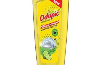 Dabur Odopic Dishwash Creme Lime – 750Ml (Liquid Gel) With Aloevera For Sensitive Hands Fresh Fragrance Powerful Grease Cleaner Removes Toughest Stains 50% Less Scrubbing Leaves No Residue