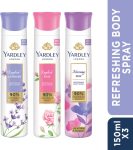 Yardley London Deo Tripack – English Lavender, English Rose, And Morning Dew Refreshing Body Deodorant Spray – For Women(450 Ml, Pack Of 3)