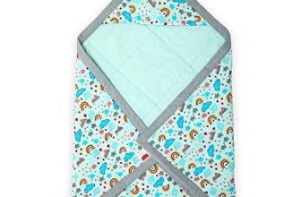 Luvlap Cotton Hooded Wrapper, Warm & Soft, Blanket, Quilt, For New Born Baby To 3 Year Old, Blue & Grey Cloud & Rainbow Print, 75Cmx75Cm