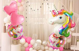 Indy Toys And Fashion Itaf Set Of 35 Pcs Unicorn Theme Birthday For Girls-1 Unicorn Foil Balloon, 2 Pink Heart Foil Balloons, 2 Printed Unicorn Round Foil Balloons, 15 White & Pink Pastel Balloons