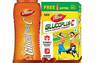 Dabur Glucoplus-C Instant Energy Glucose Lemon Flavour – 500G (With Sipper Free) | Glucose Replenishes Energy | 25% More Glucose In Every Sip| Vitamin C Helps Boosts Immunity | Calcium Supports Bone Health