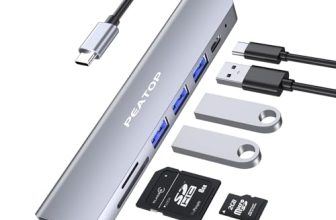 Peatop 7-In-1 Usb C Hub Docking Station For Laptop, Type C Male/Female 4K@60Hz Hdmi Port, 100W Pd3.0 Charging, Sd/Tf Card Reader, Usb 3.0 5Gbps Ethernet & 2 Usb 2.0 Ports