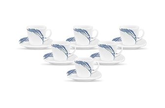 La Opala Diva, Quadra Collection, Opal Glass Coffee Cup & Saucer Set 12 Pcs, Belladonna, White, 125 Ml