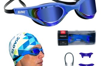 Slovic Dark-Blue Swimming Goggles For Men & Women With Detachable Silicon Nose Bridge | Anti-Fog Glasses, Leak-Proof, Adjustable Strap With Ear Plugs & Nose Clip | Uv-Protected Swimming Goggle Kit