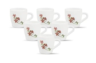 La Opala, Melody Collection, Opal Glass Cup Set Miranda 6 Pcs, Coral Charm, White