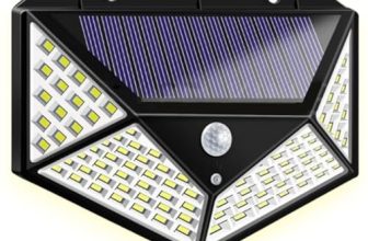 Glun® Solar Rechargeable Screen Wall Light Outdoor 100 Leds Motion Sensor Light With Solar Panel With Ip65 Protection, Waterproof With Wide Angle Lighting