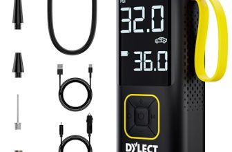 Dylect Smart Tyre Inflator For Car,Bikes, Cycles & Smart Phone Power Bank With 6000Mah Battery, Hybrid-Works On Battery & Dc Both,Upto 150 Psi,Dual Display| Led Light |Auto Cut-Off| Multiple Nozzles