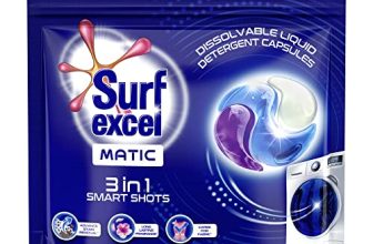 Surf Excel Matic 3 In 1 Smartshots – 28 Units Of Dissolvable Detergent Capsules With Superior Stain Removal, Fabric Care And Long Lasting Fragrance. 1 Shot = 1 Wash