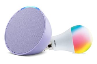 Amazon Echo Pop (Purple) Combo With Wipro 9W Led Smart Color Bulb