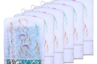 Kuber Industries Hanging Saree Cover | Non-Woven Brush Painting Pattern Saree Cover | Saree Covers For Home | Saree Cover With Small Transparent View | Pack Of 6 | Golden