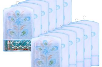 Kuber Industries Hanging Saree Cover | Non-Woven Brush Painting Pattern Saree Cover | Saree Covers For Home | Saree Cover With Small Transparent View | Pack Of 12 | Sky Blue