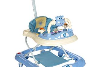 Mee Mee 360° Baby Activity Walker | 3 Level Adjustable Height, Foot Mat, Musical Detachable Toy Bar | Parental Push Handle, Anti-Rollover Folding Walker For Boys, Girls, Kids | 6-18 Months 15Kg (Blue)