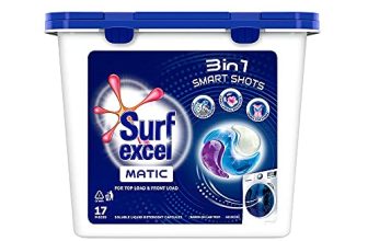 Surf Excel 3-In-1 Smart Shots Liquid Detergent For Front Load & Top Load Washing Machines | 17 Units For 17 Loads | With Fragrance And Fabric Care