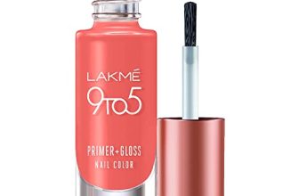 Lakmé 9 To 5 Primer + Gloss Glossy Finish Nail Colour, Mauvemacaroon, 6 Ml
