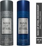 Denver Combo Of Man Of Steel Drill + Challenge Long Lasting Deodorant Spray – For Men(400 Ml, Pack Of 2)