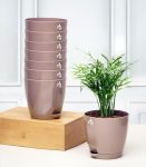 Nurturing Green® Combo Of 8 Mocha Self Watering Plastic Pots For Plants | Low Maintenance Plant Pots For Indoor & Garden Décor (4.5 Inch Wide*4.33 Inch High) -[Plants Are Not Included]