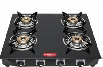 Khaitan 2 Burner Premium Black Toughened Glass Lpg Gas Cooktop, Manual Ignition Gas Stove With 1 Year Warranty (Isi Approved) (4 Burner)