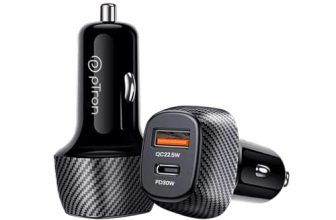 Ptron Bullet Zip Mini 52.5W Car Charger With Dual Output, Super Fast Charging Compatible With Samsung, Xiaomi, Apple, Macbook, Ipad, Oppo, Vivo, Oneplus, 30W Type-C/Pd & 22.5W Usb Qc 3.0A (Black)