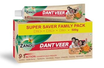 Zandu Dantveer, 500G, India’S 1St Ayurvedic Toothpaste With Irimedadi Oil | Scientifically Proven Formula |Fights 9 Dental Problems
