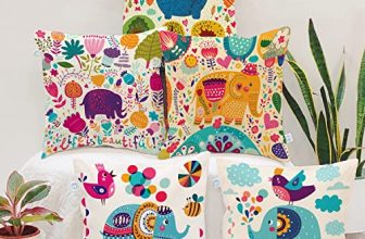 Stitchnest Unique Cute Elephant Cartoon Blue Printed Canvas Cotton Cushion Covers, Set Of 5 (16 X 16 Inches)
