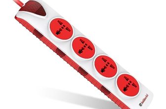Goldmedal Plugged-In 4X4 Power Strip With 4-Outlet International Sockets, Individual Switch, Supply Indicator And 2M Power Cord (White & Red), 250 Volts
