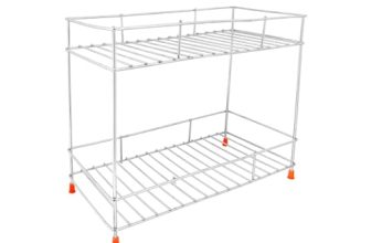 Glun Stainless Steel 2-Tier Countertop Spice Container Organizer Rack, Complete With Shelf Liner For Versatile Uses