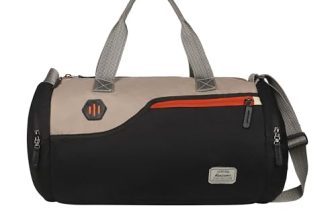 Harissons 29L Casper Gym/Sports Duffel Bag For Men & Women | 1 Spacious Main Compartment, 2 Side Pocket Access & Adjustable Shoulder Strap (Black & Camel)