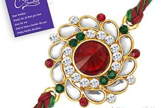 Sukkhi Rakhi Elegant Floral Kundan Designer Gold Plated Premium Rakhi For Brother With Roli Chawal & Greeting Card | Rakhi For Bhaiya | Rakhi For Men | Kundan Rakhi | (Rak73480)
