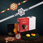 Deodap Silver Plated Rakhi Roli Chawal, Set Of 2 With Chocolate And Greeting Cards Combo For Brother