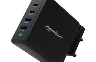 Amazon Basics 100W 4-Port Gan Charger | Pd Qc3.0 Qc4.0 Pps Fast Charging Compact Adapter With Foldable Pins, For Macbook Pro Air 16’/14’/13′, Iphone Series, Samsung S Series, Ipad Pro/Air – Black